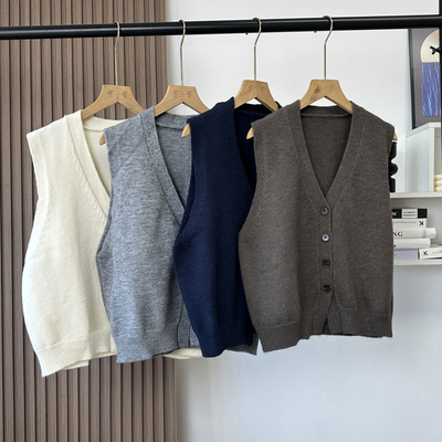 羊毛混纺针织开衫V领背心马甲