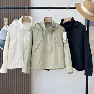 代工厂日单!连帽防风防水设计宽松时尚长袖休闲夹克冲锋衣女外套