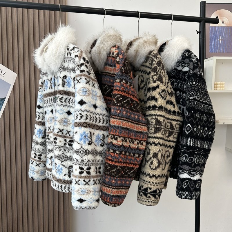 中古风费尔岛提花羊羔毛棉服外套女冬毛领加厚保暖拉链双面绒夹克,女装/女士精品,短外套,淘宝优惠券,粉丝福利购,淘宝优惠卷