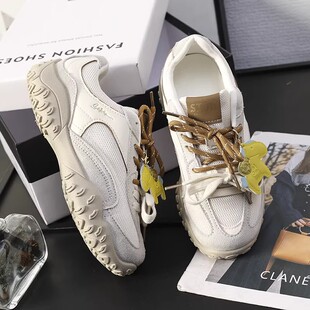 女休闲阿甘鞋 春日油画 女内增高厚底德训鞋 带复古老爹鞋 鸳鸯双鞋