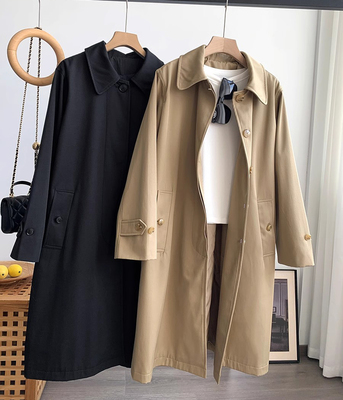 翻领中长褶皱外套挺括有型风衣