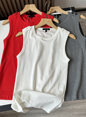 西班牙D春夏24新品红色基础款内搭打底舒适棉质圆领背心女无袖T恤