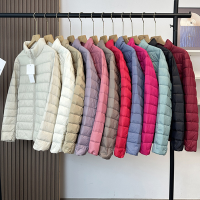 轻薄保暖绗缝立领白鸭绒内胆羽绒