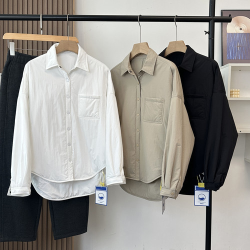 轻暖软绵衬衫式弧形下摆棉服