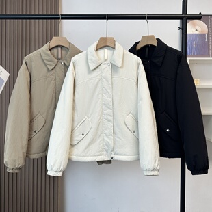 lu家柜上1000+！慵懒风轻型厚实保暖P棉外套女翻领工装夹克棉衣冬