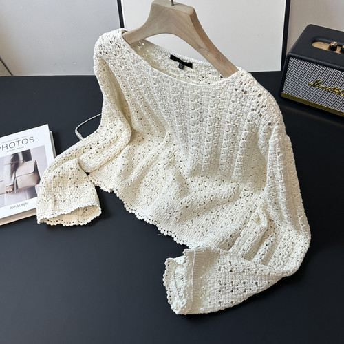 微透镂空钩编针织薄款毛衣罩衫