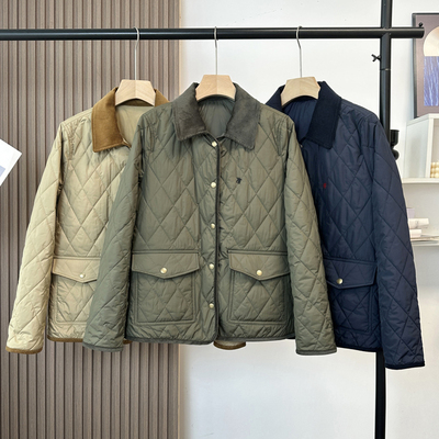 小马刺绣菱格绗缝棉服轻薄棉衣