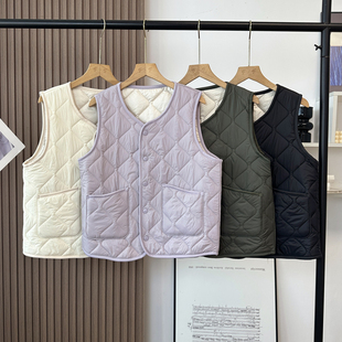 羊毛夹层填充 菱格绗缝轻暖马夹圆领单排扣保暖棉衣背心男女可穿