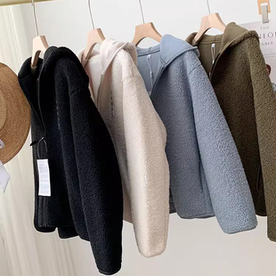 温暖连帽休闲仿羊羔绒摇粒绒毛毛拉链外套 木巨249 日单 小优