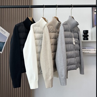 【空气小暖服】轻盈保暖羊毛棉服针织拼接开衫立领宽松外套女秋冬