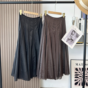 走西班牙D 仙气垂坠感设计感重工立体多褶薄纱及简风A字裙半身裙