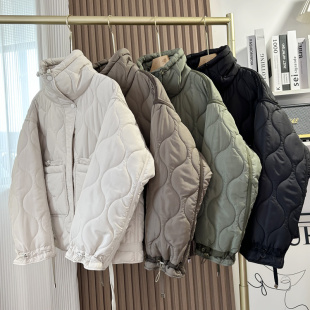 立领轻薄棉服短外套菱格绗缝宽松棉衣夹克潮 女装 西班牙D 秋冬新款