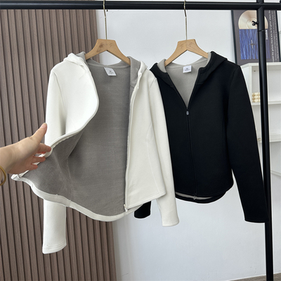 立裁小蛮腰发热绒面连帽卫衣开衫