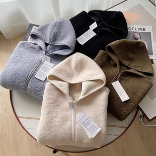 保暖宽松羊羔毛摇粒绒连帽拉链长袖 福利款 外套 小u 日单代工厂