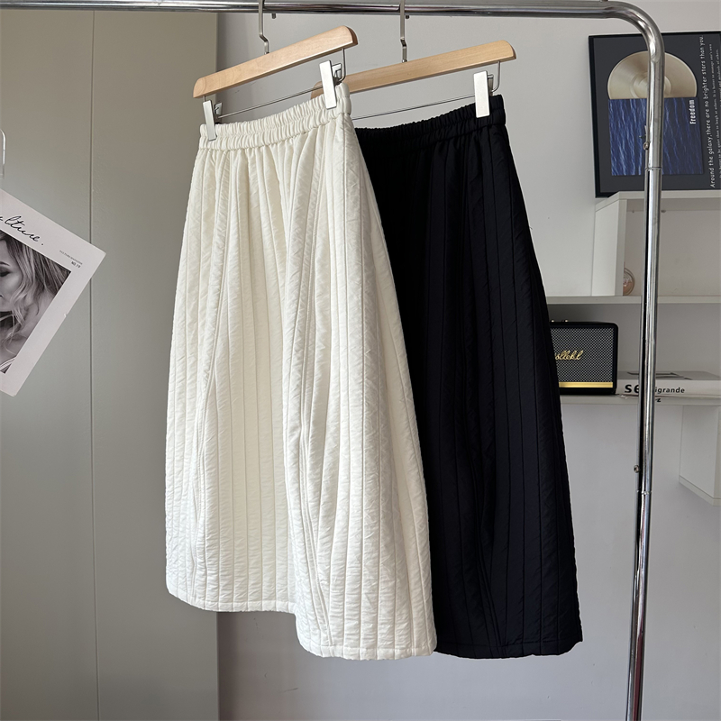 蓄热保暖白色夹棉半身裙女宽松加厚棉裙子休闲中长伞裙a字裙冬裙