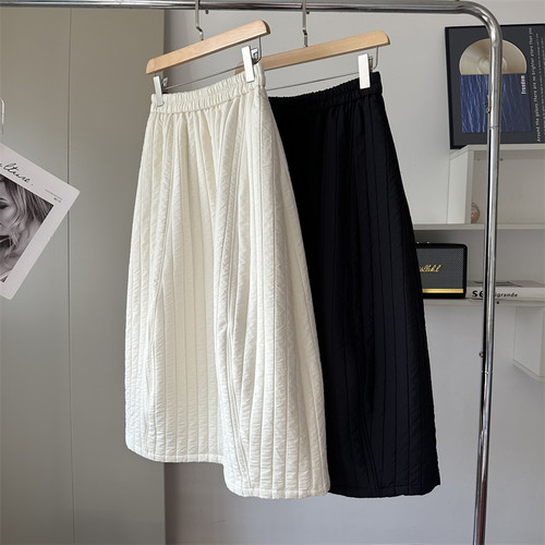 保暖夹棉绗缝中长伞裙a字裙冬裙