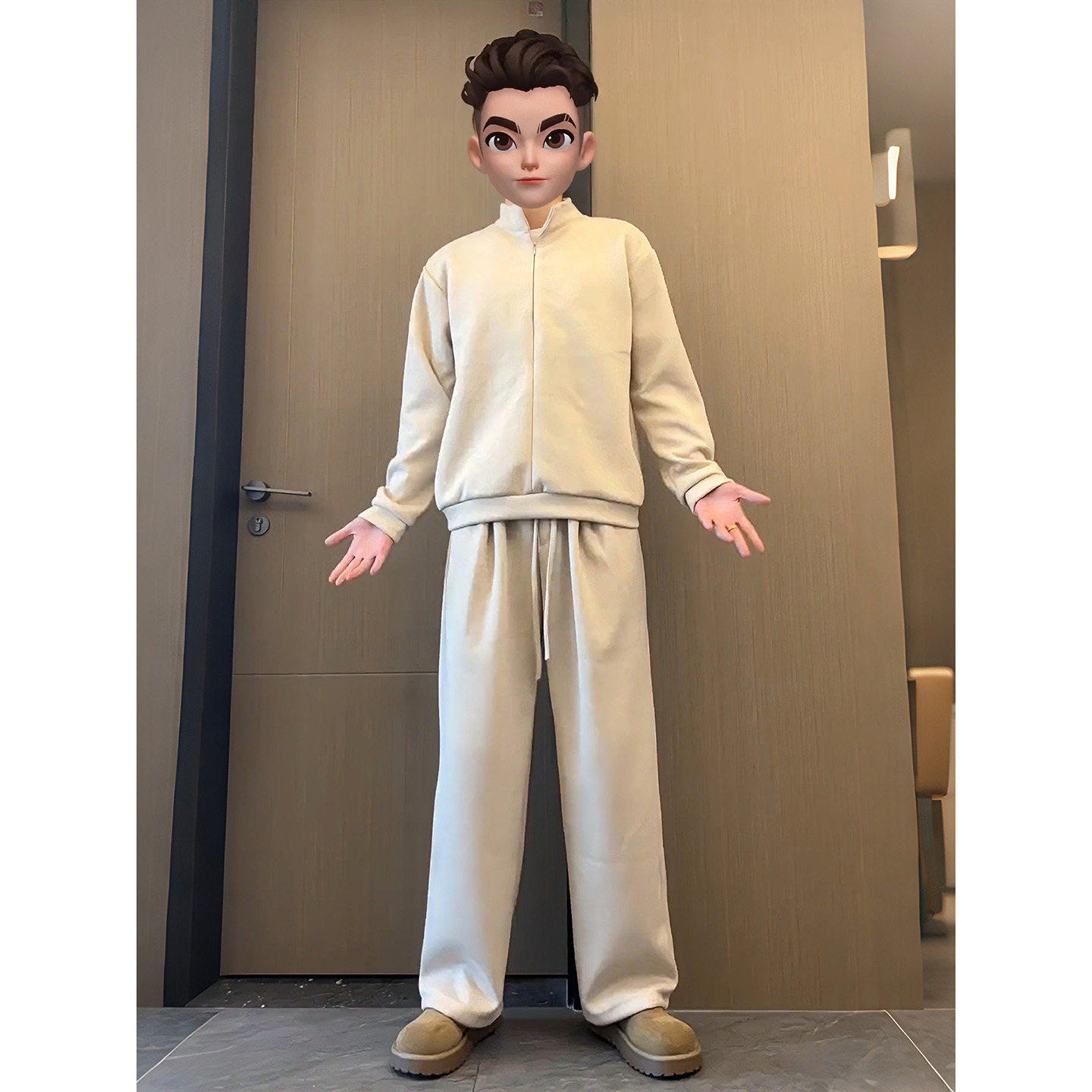 老钱风套装人夫感穿搭男生假两件半拉链卫衣松弛感上衣裤子一整套