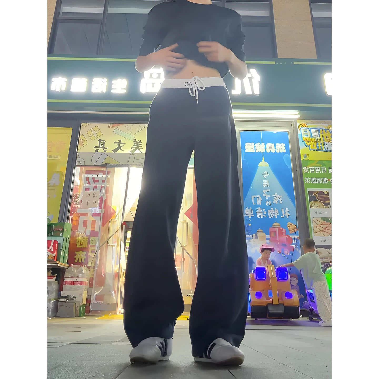 藏青色美式休闲运动卫裤男秋季显腿长健身裤子cleanfit微喇弯刀裤