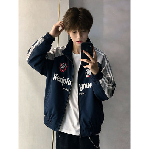 美式高街vibe棒球服男款秋季潮牌撞色条纹运动夹克情侣机车风外套