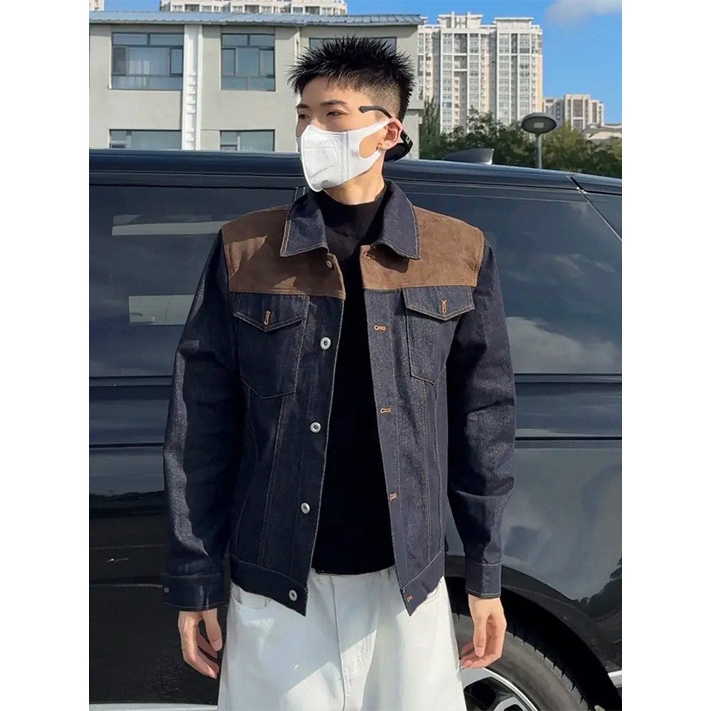 巴恩风水洗原牛黑牛仔外套男秋季夹克