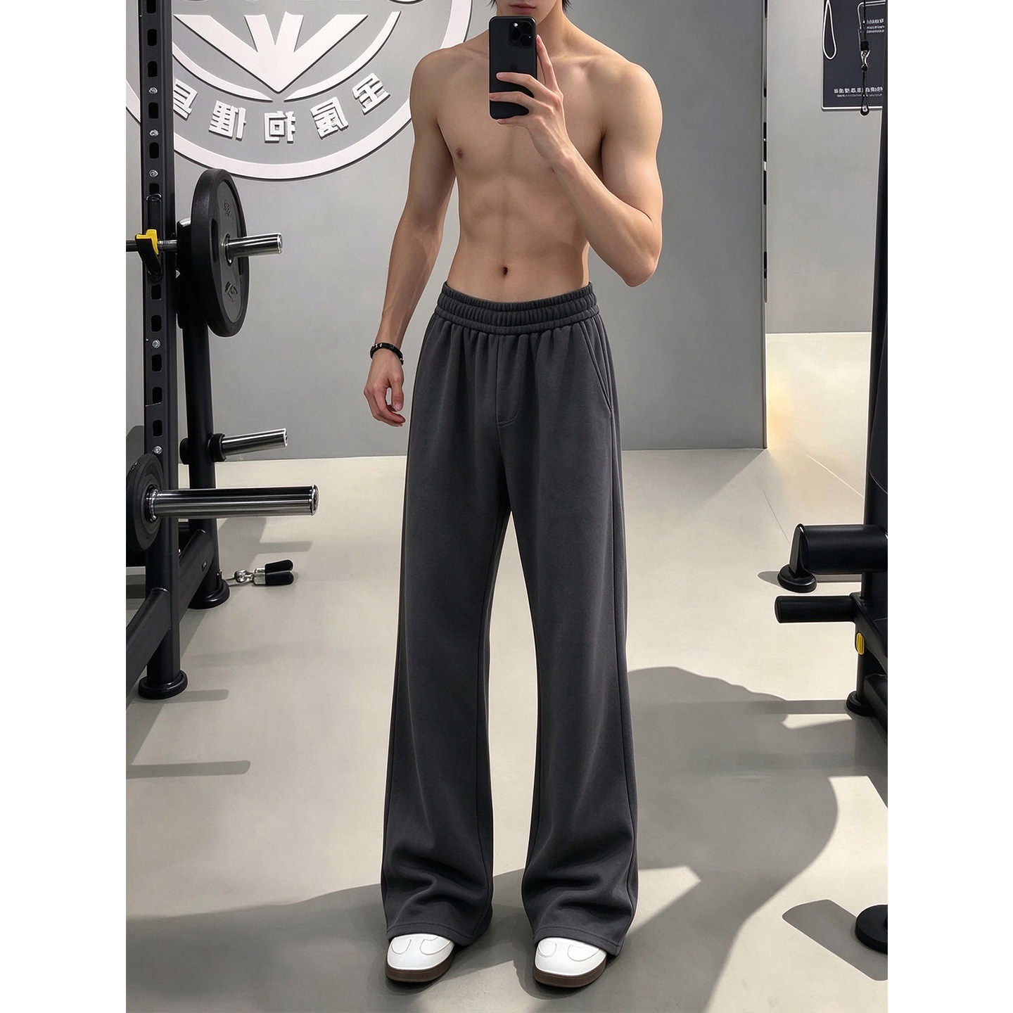 深灰色美式健身裤子男款秋季宽松训练直筒裤cleanfit微喇运动卫裤