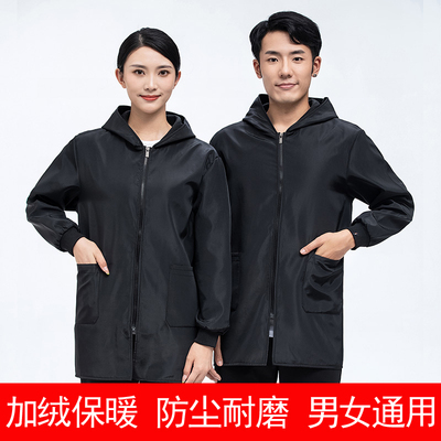 秋冬加绒大褂防风防尘连帽罩衣