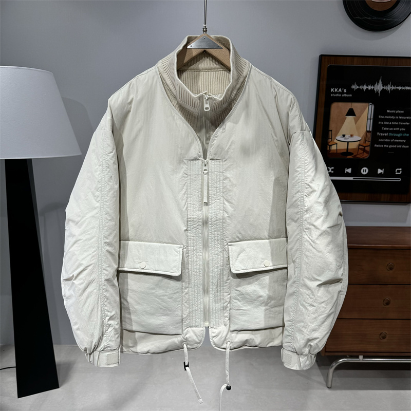 冬季纯色假两件立领羽绒服