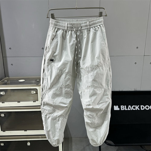 春夏薄款侧拉链拼接束脚休闲裤男