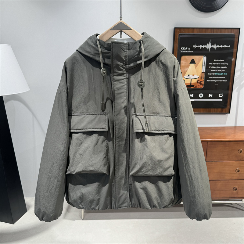 潮牌大口袋连帽工装棉衣男高品质百搭休闲棉服秋冬薄棉冲锋衣外套