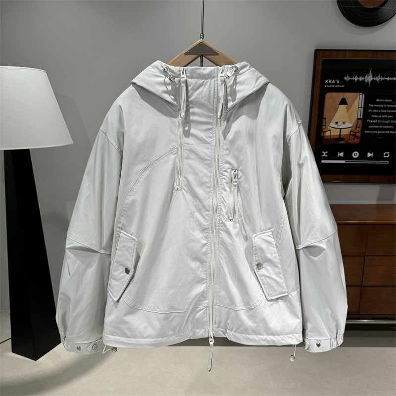 秋冬拉链设计感连帽工装棉衣男休闲百搭棉服时尚帅气宽松棉袄外套