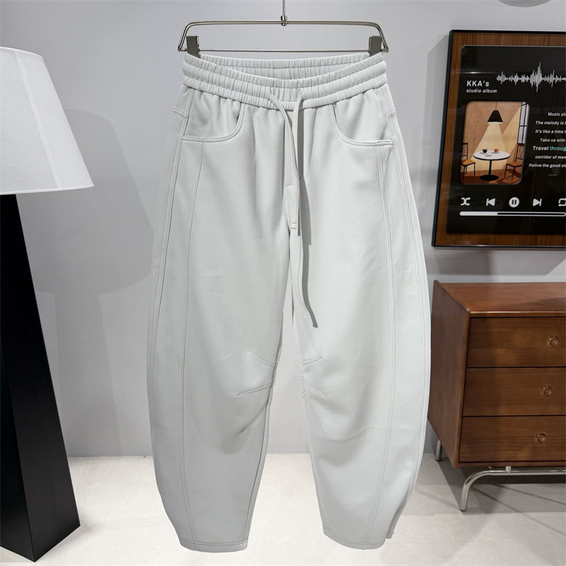 冬季加绒加厚休闲裤男士松紧腰萝卜裤时尚帅气可调节裤脚运动裤子