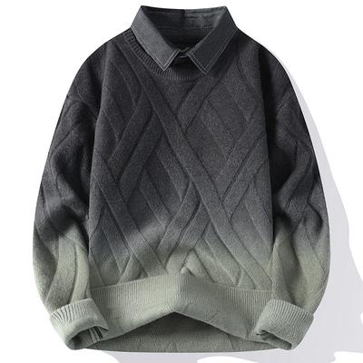 秋冬季男士衬衫领套头毛衣