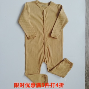 外贸单优质多色纯棉透气弹性抽针男女婴幼儿连体无带脚爬衣