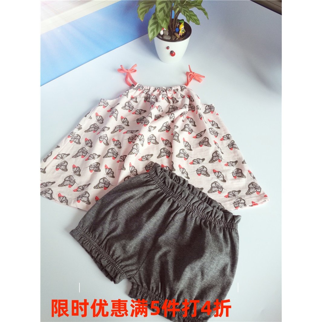 特价外贸出口单1到8岁女婴童纯棉透气吊带T恤裙子和灯笼短裤套装