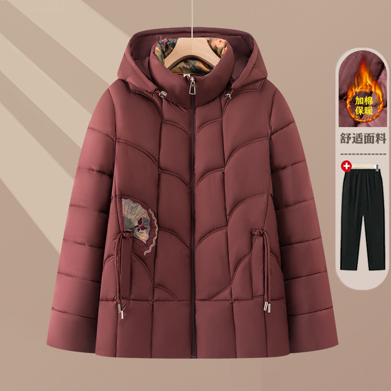冬季中老年连帽轻薄保暖棉服