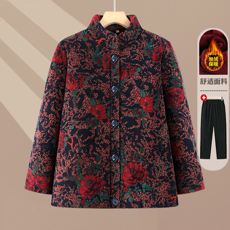 冬季加绒加厚保暖中老年女棉服