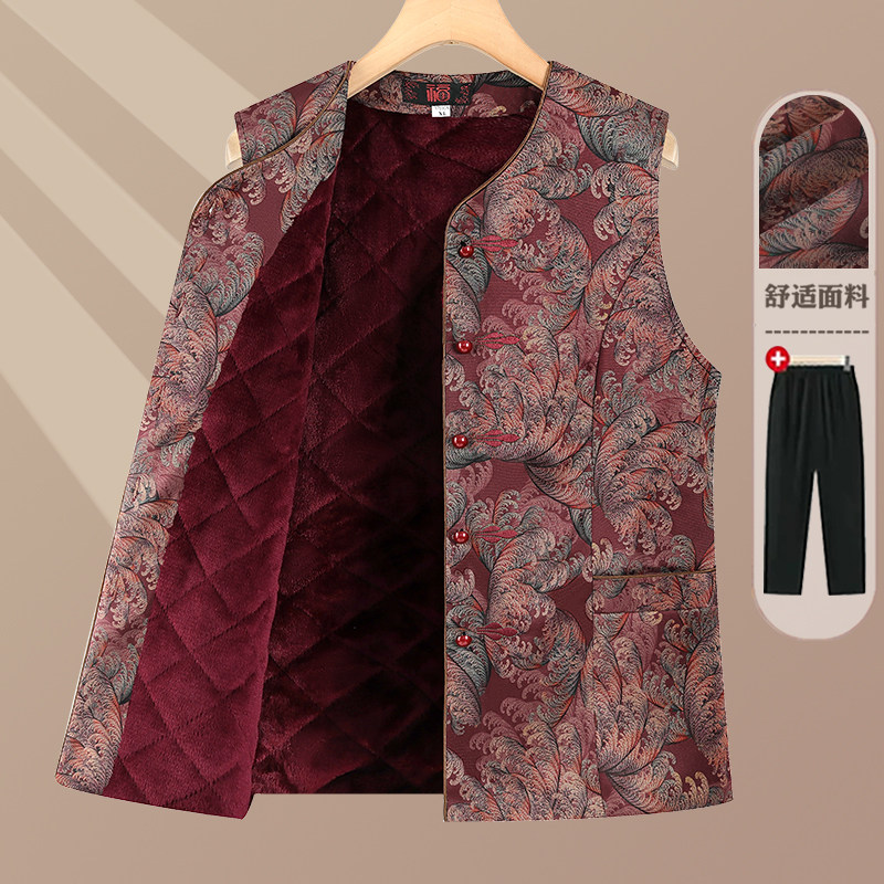 中老年女加绒加厚马甲春秋冬