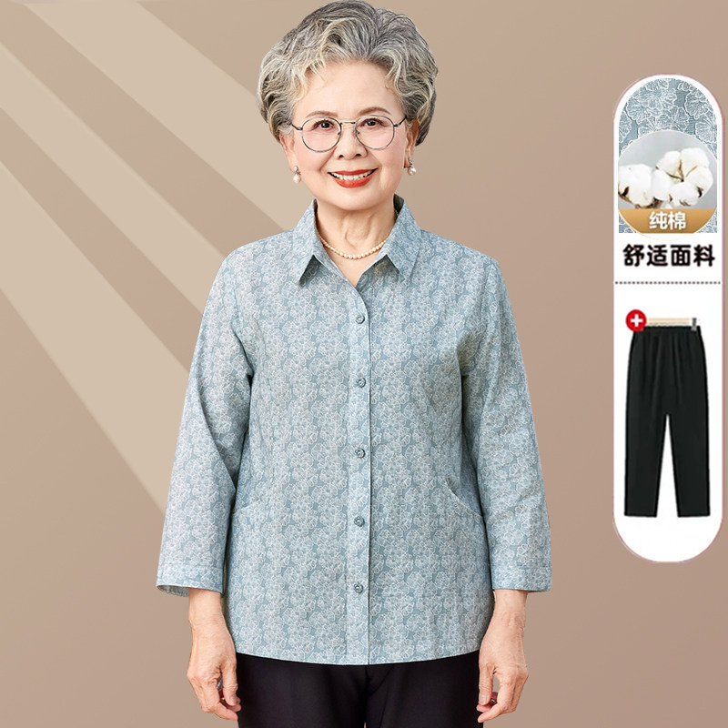 奶奶夏装纯棉衬衫薄款中老年人