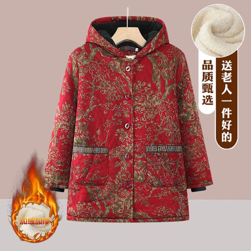 中老年中长款奶奶装加绒加厚棉衣