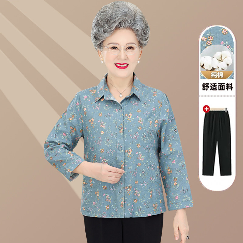 夏季纯棉女装衬衣老年人妈妈装