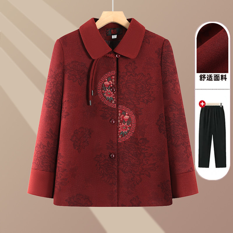 奶奶装上衣翻领绣花老人衣服