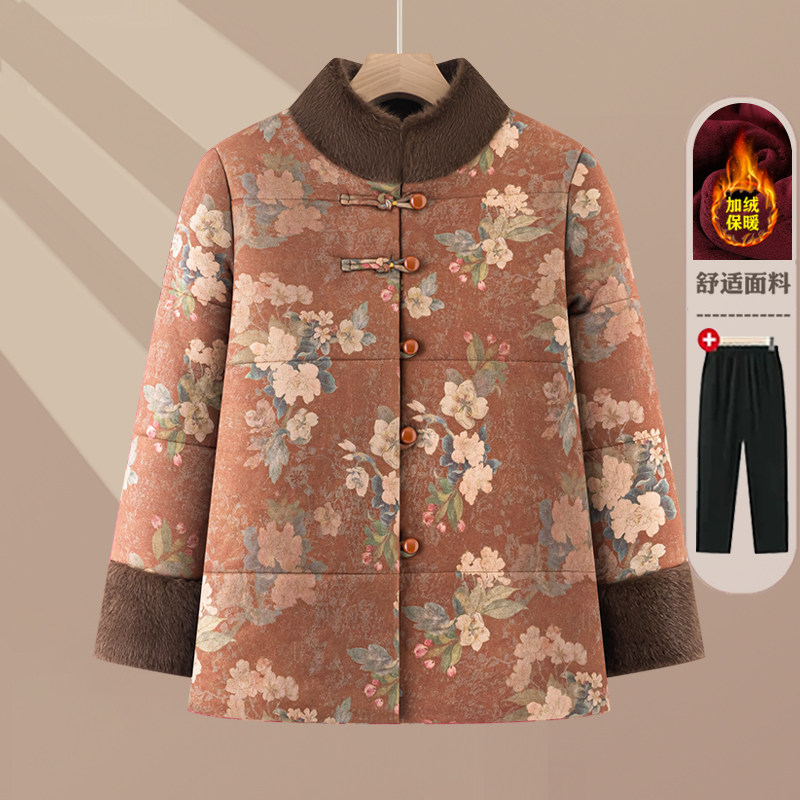 新中式刺绣加绒保暖妈妈棉服