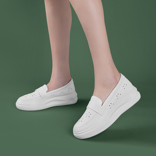 夏季 透气防滑一脚蹬镂空舒适软底厚底医护小白单鞋 女新款 护士鞋 子