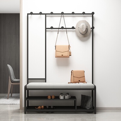 正妹铁庄换鞋凳挂衣架一体多功能