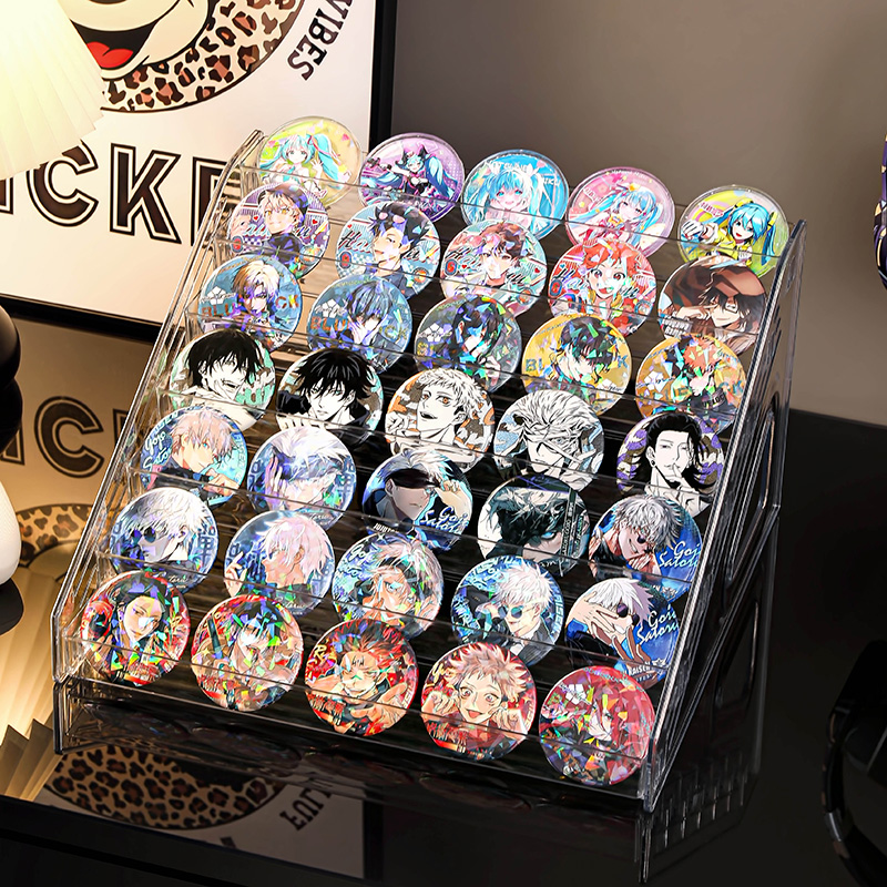 吧唧展示桌面亚克力谷子收纳盒陈列式阶梯子立周边徽章片置物架子