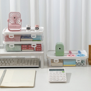 长方形透明塑料收纳盒防尘手提有盖可叠放ins办公室桌面大容量柜