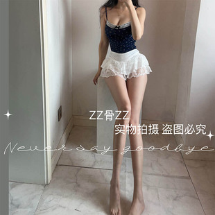 ZZ骨ZZ 休闲百搭甜美风少女感提花蕾丝木耳边性感超短裙 夏季 新款