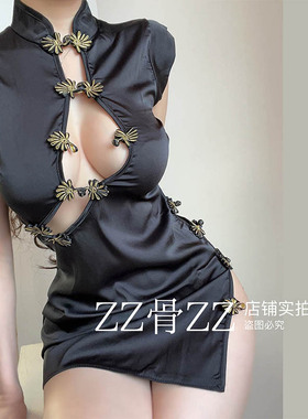 ZZ骨ZZ 春季新款性感女人味盘扣立领侧开叉纯欲高级感连衣裙睡裙
