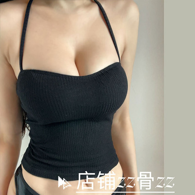 ZZ骨ZZ早春新款辣妹街头休闲风挂脖式露背性感基础款纯色吊带背心