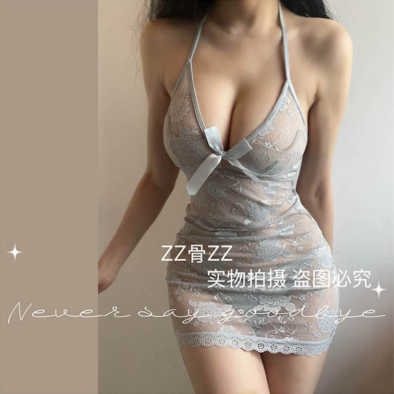 ZZ骨ZZ 新款法式优雅女人味深V领蕾丝包臀半透明吊带裙连衣裙睡裙